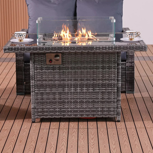 Rattan gas fire pit - fire, +