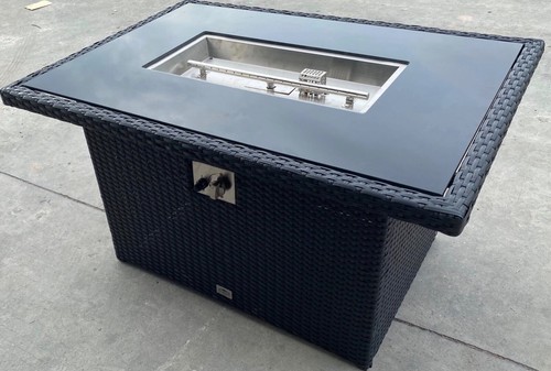 New black rattan gas firepit - rattan,
